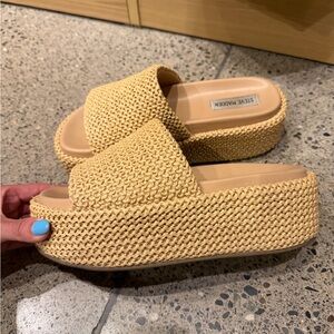 Steve Madden Tan Woven Platform Slide Sandals
